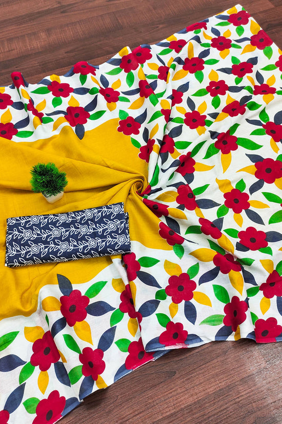 Classic Floral Block Print Mulmul Cotton Saree