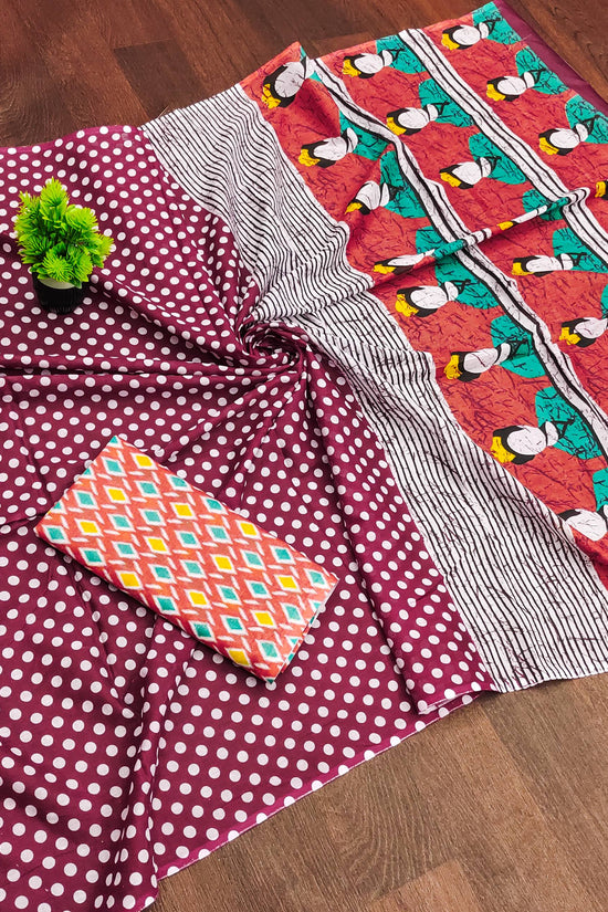Polka Dot Printed Mulmul Cotton Saree for Woman