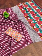 Polka Dot Printed Mulmul Cotton Saree for Woman