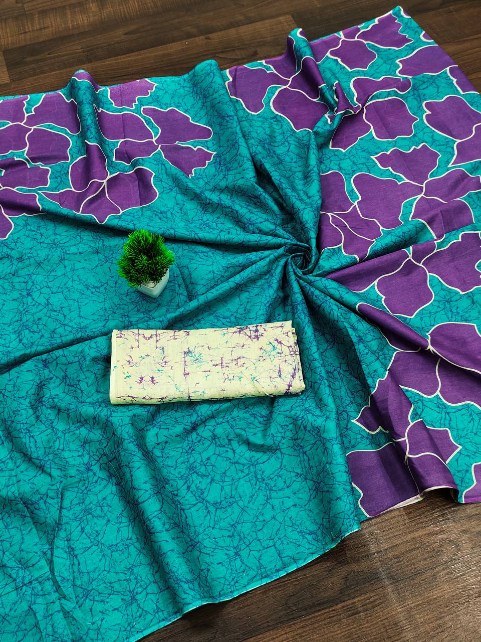 Floral Batik Hand Block Print Classic Mulmul Cotton Saree