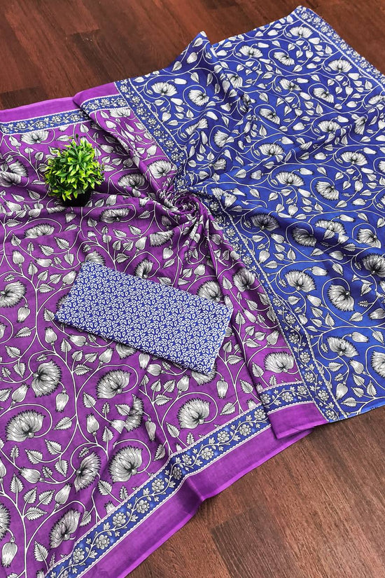 Classic Mulmul Cotton  Floral Hand Block Print Saree