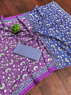 Classic Mulmul Cotton  Floral Hand Block Print Saree