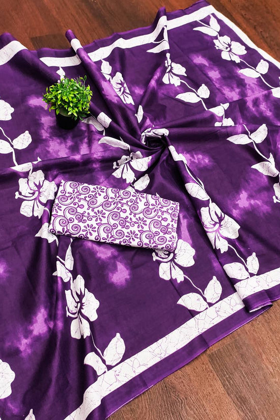 Floral Hand Block Print Classic Mulmul Cotton Saree