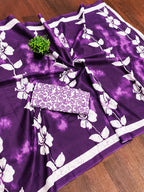 Floral Hand Block Print Classic Mulmul Cotton Saree