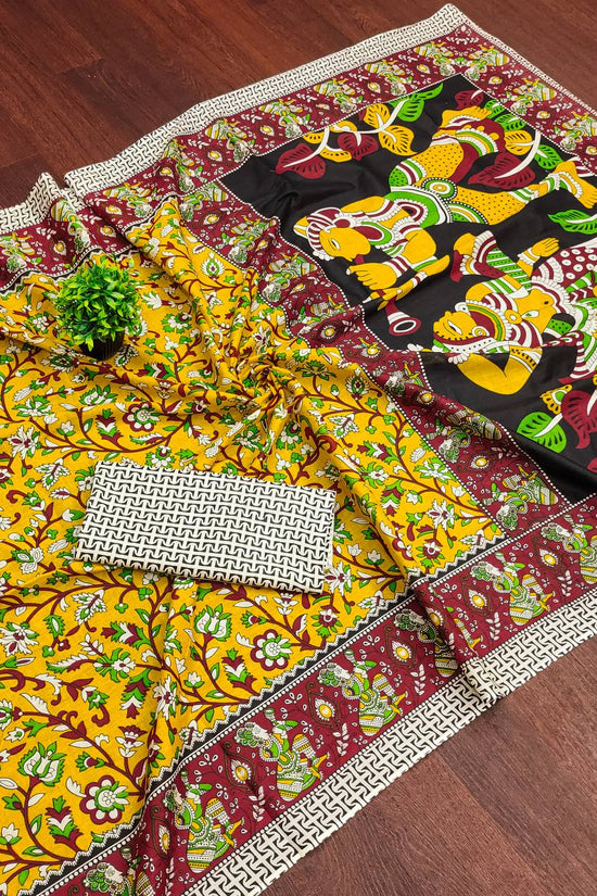 Mulmul Cotton Kalamkari Hand Block Print Saree