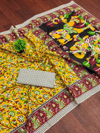 Mulmul Cotton Kalamkari Hand Block Print Saree