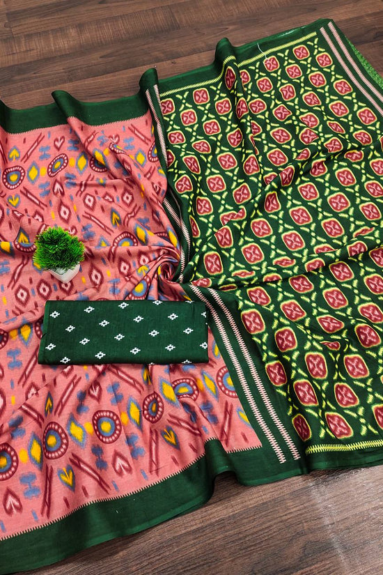 Ikkat Hand Block Print Mulmul Cotton Saree