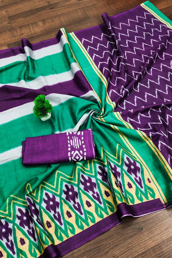 Mulmul Cotton Ikkat Hand Block Print Saree