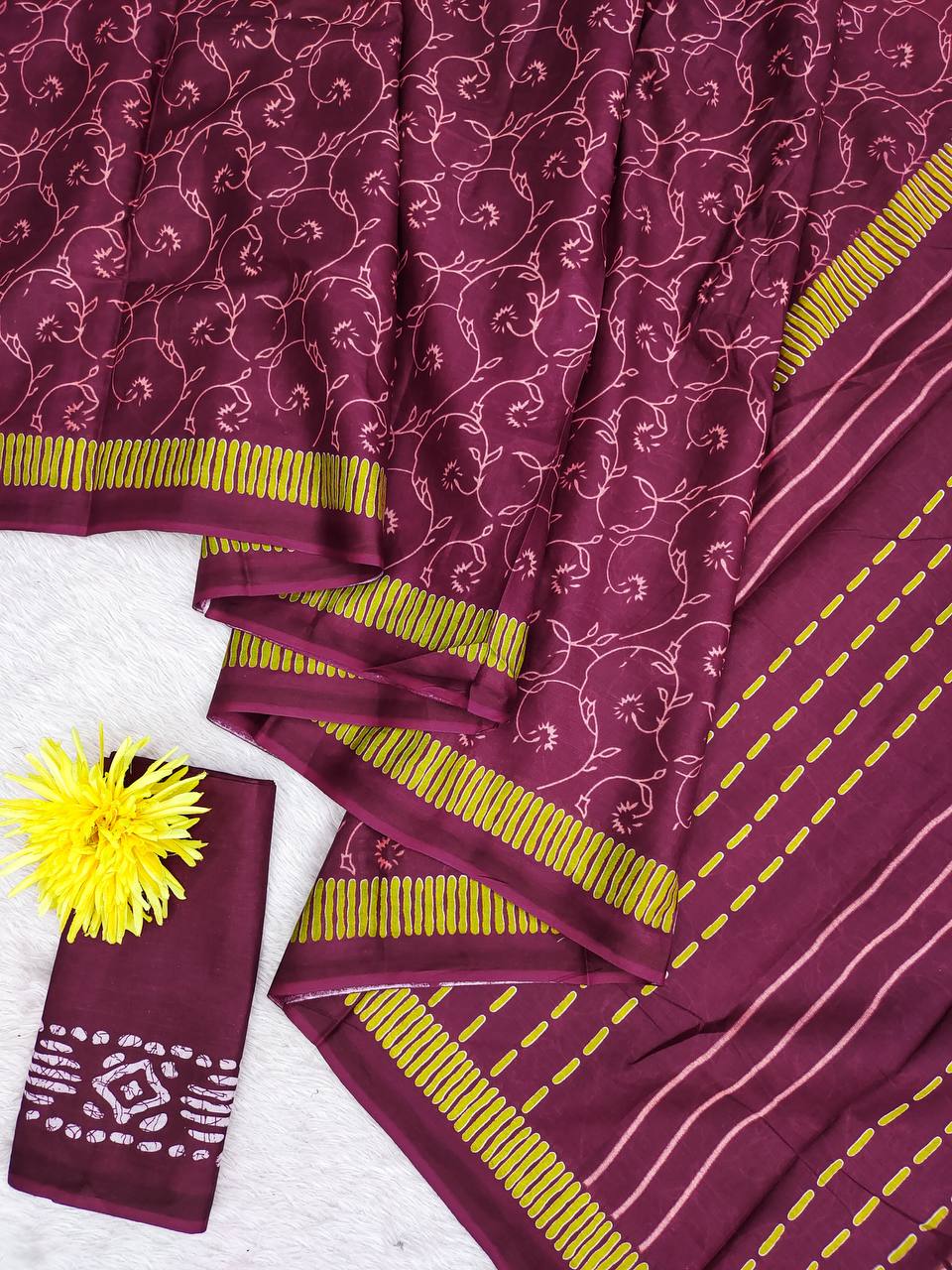 Printed Mulmul Cotton Block Pattern Saree