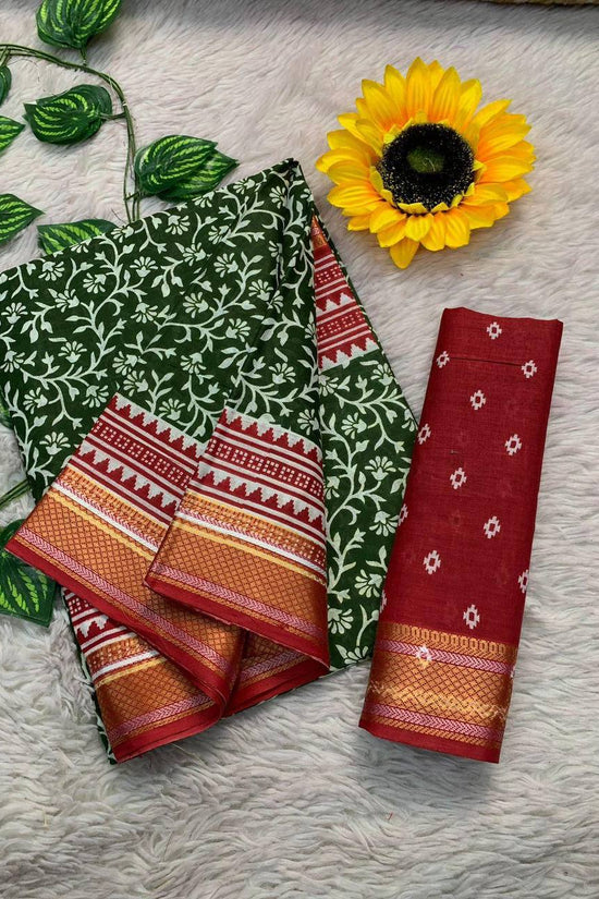 Ajrakh Printed Elegance Mulmul Cotton Zari Border Saree