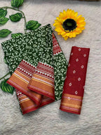Ajrakh Printed Elegance Mulmul Cotton Zari Border Saree