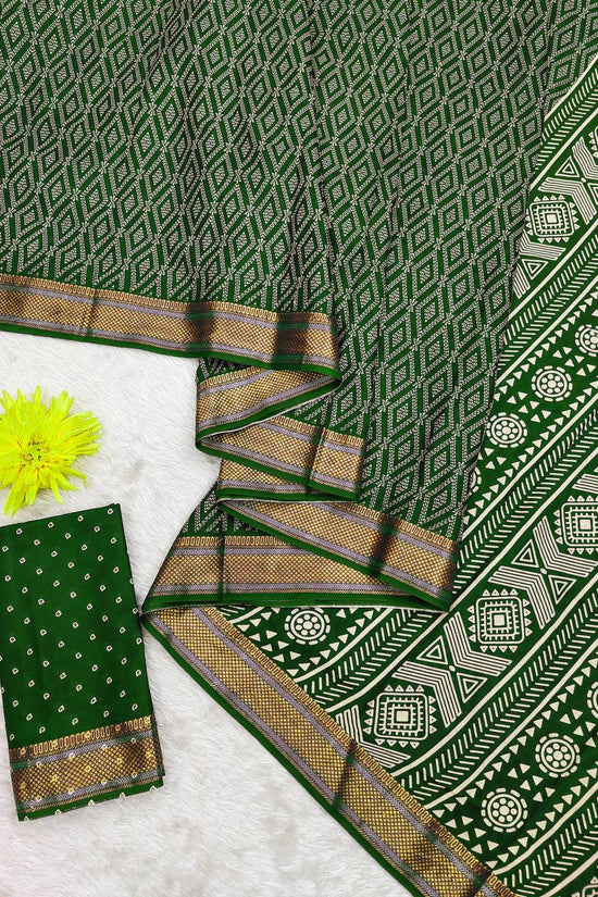 Bandhni Printed Elegance Mulmul Cotton Zari Border Saree