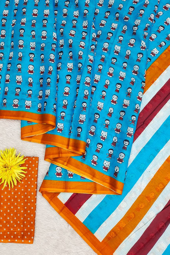Block Print Mulmul Cotton Printed Saree
