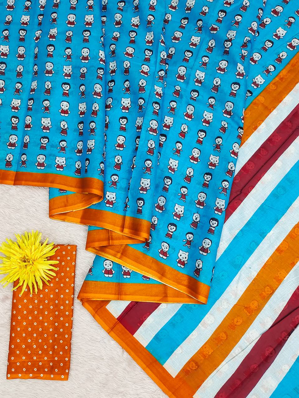 Block Print Mulmul Cotton Printed Saree