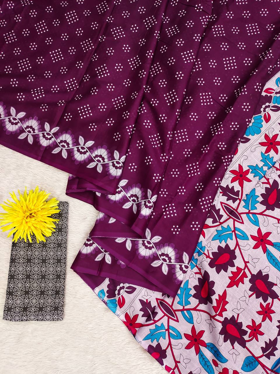 Mulmul Cotton Chunari Hand Block Print Saree