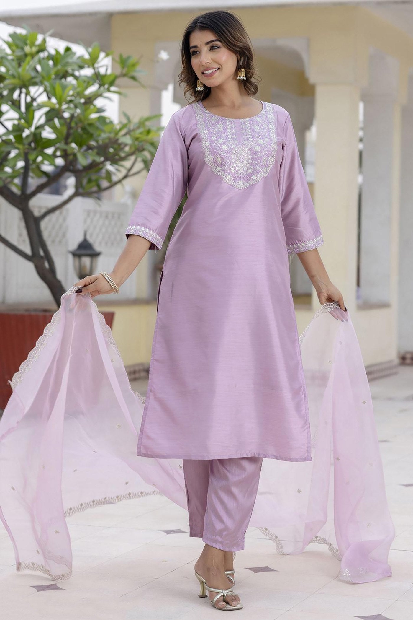 Cotton Silk Embroidered Kurta Set with Dupatta Set