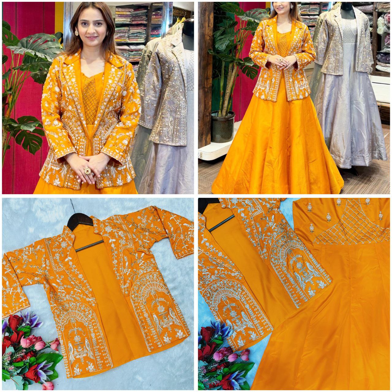 Royal Embroidered Gown & Jacket Set | Ready to Wear Festive Gown