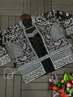 Embroidered Sequin Jacket with Ready-to-Wear Saree and Belt
