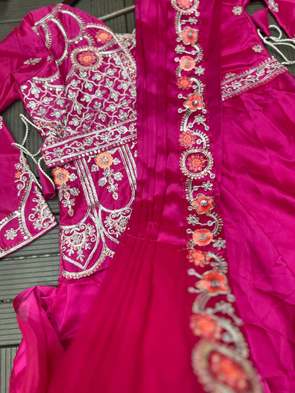 Designer Royal Blue Saree-Style Gown with Attached Embroidered Jacket