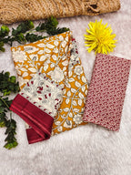 Woman's Kalamkari Hand Block Print Saree with Mulmul Cotton