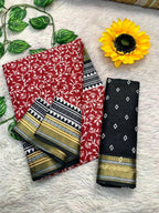 Ajrakh Printed Elegance Mulmul Cotton Zari Border Saree