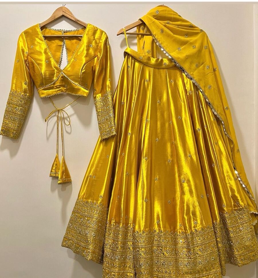 Women's Embroidered Sequins Lace Chinnon Lehenga with Dupatta Set