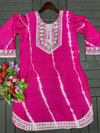 Festive Rani Pink Kurta Set with Peacock Embroidery & Gota Work