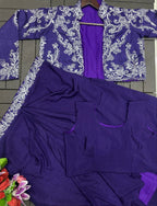 Indo-Western Draped Skirt & Crop Top with Embroidered Blazer Jacket