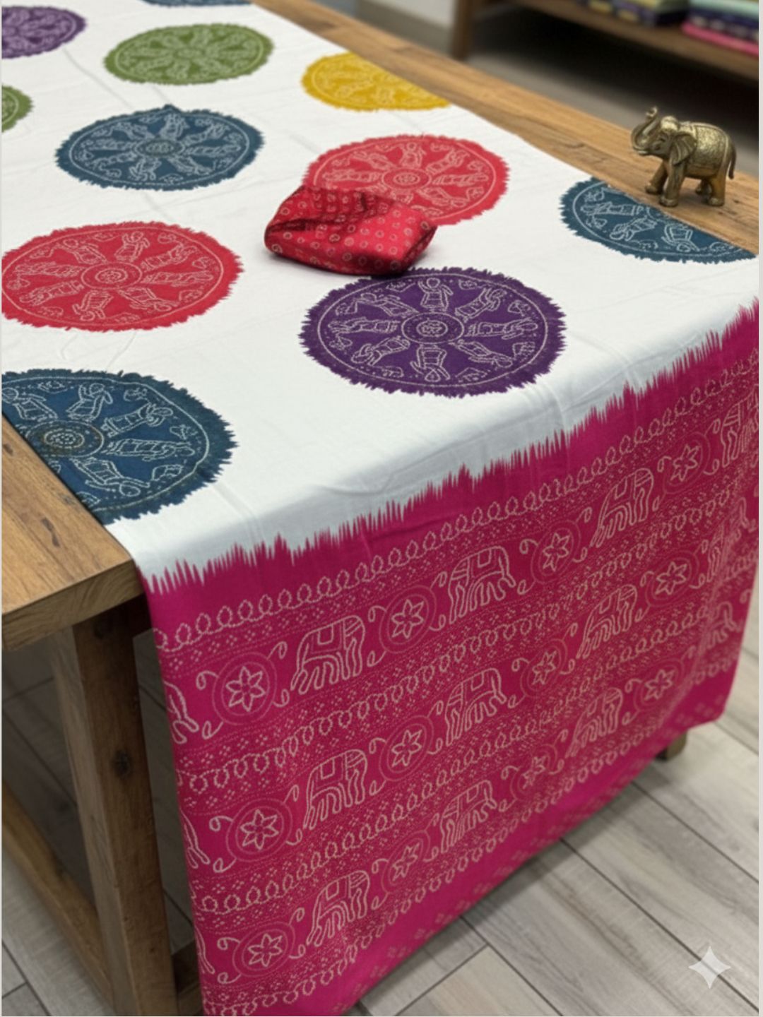 Ajrakh Printed Satin Silk Saree with Blouse Piece