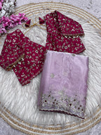 Fendy Satin Embroidered Saree With Stitched Blouse