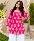 Women Printed Pure Cotton Bell Sleeve Tunic
