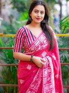 Hot Pink Mul Cotton Printed Saree with Contrast Border - Pionex Fab