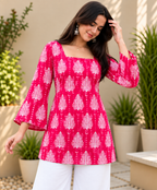 Women Printed Pure Cotton Bell Sleeve Tunic