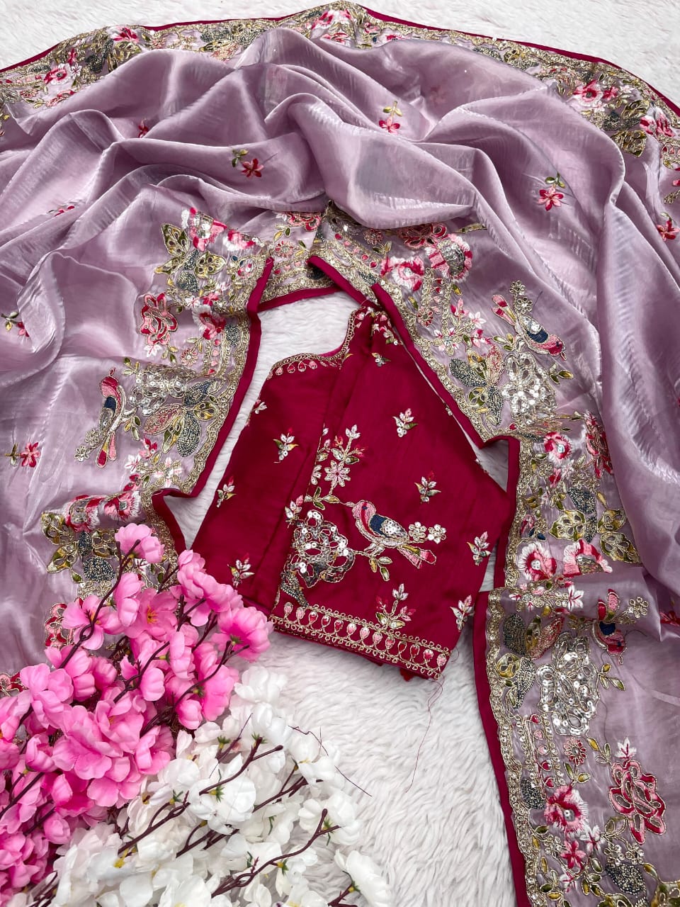 Pure Soft Jimmy Choo Saree With Stiched Blouse