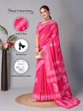 Ready to wear mulmul cotton printed saree – pink