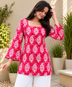 Women Printed Pure Cotton Bell Sleeve Tunic