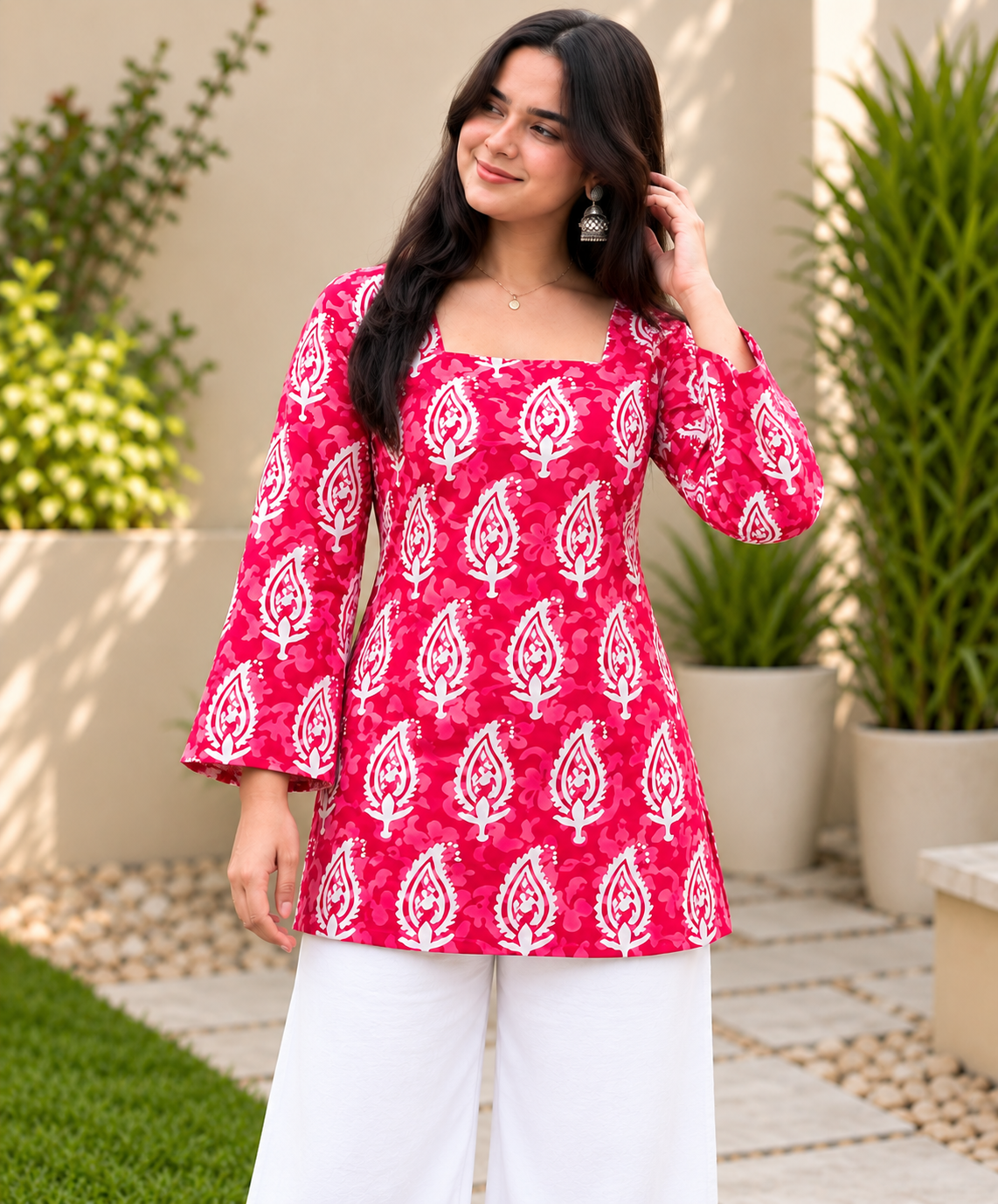 Women Printed Pure Cotton Bell Sleeve Tunic