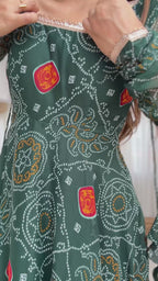 Women Bandhej Printed Chiffon Anarkali Kurta with Dupatta Set