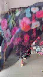 Women Floral Printed Organza Silk Flared Anarkali Kurta Set
