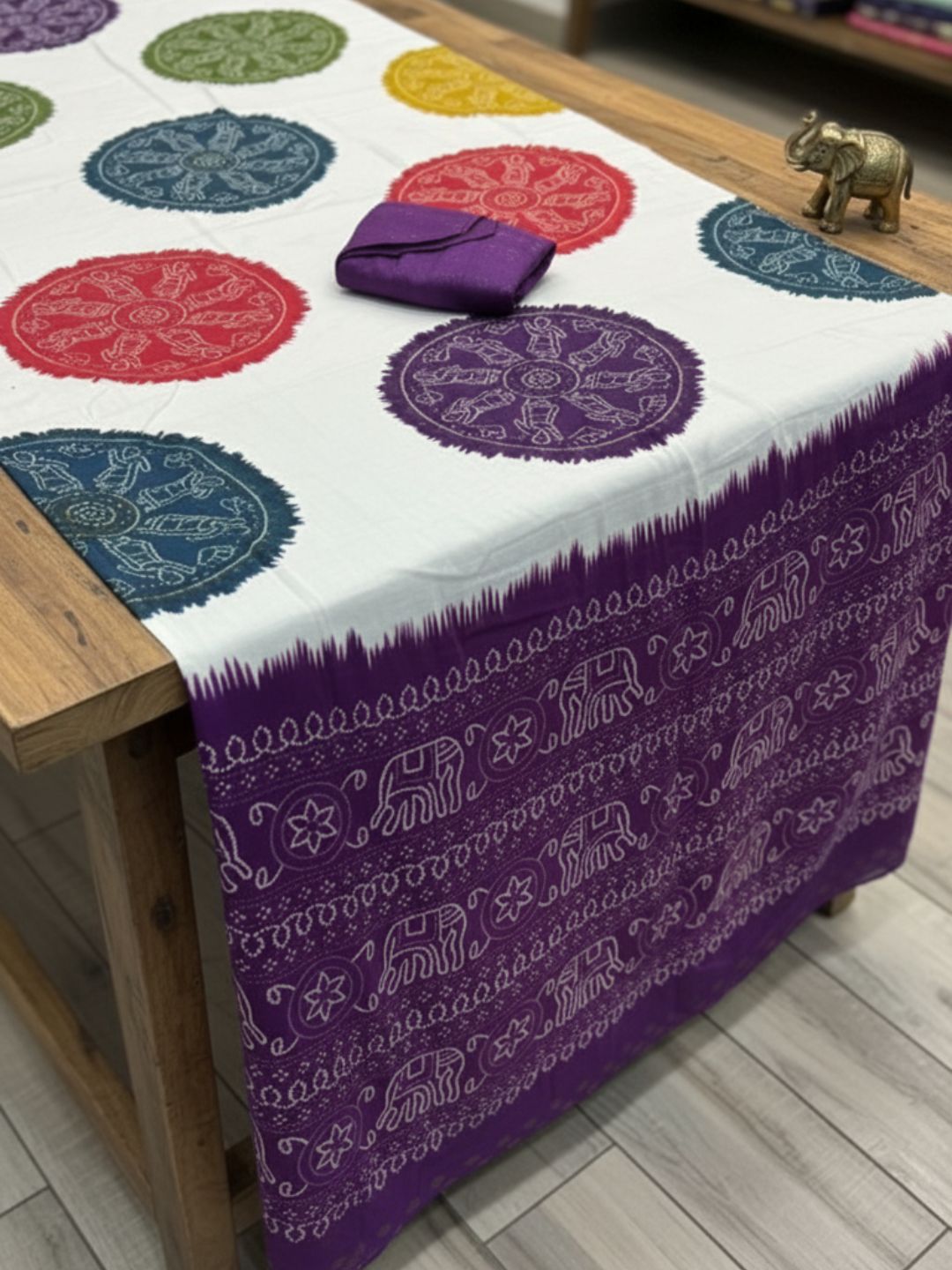 Ajrakh Printed Satin Silk Saree with Blouse Piece
