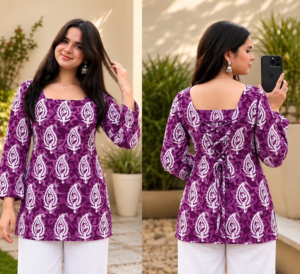 Women Printed Pure Cotton Bell Sleeve Tunic