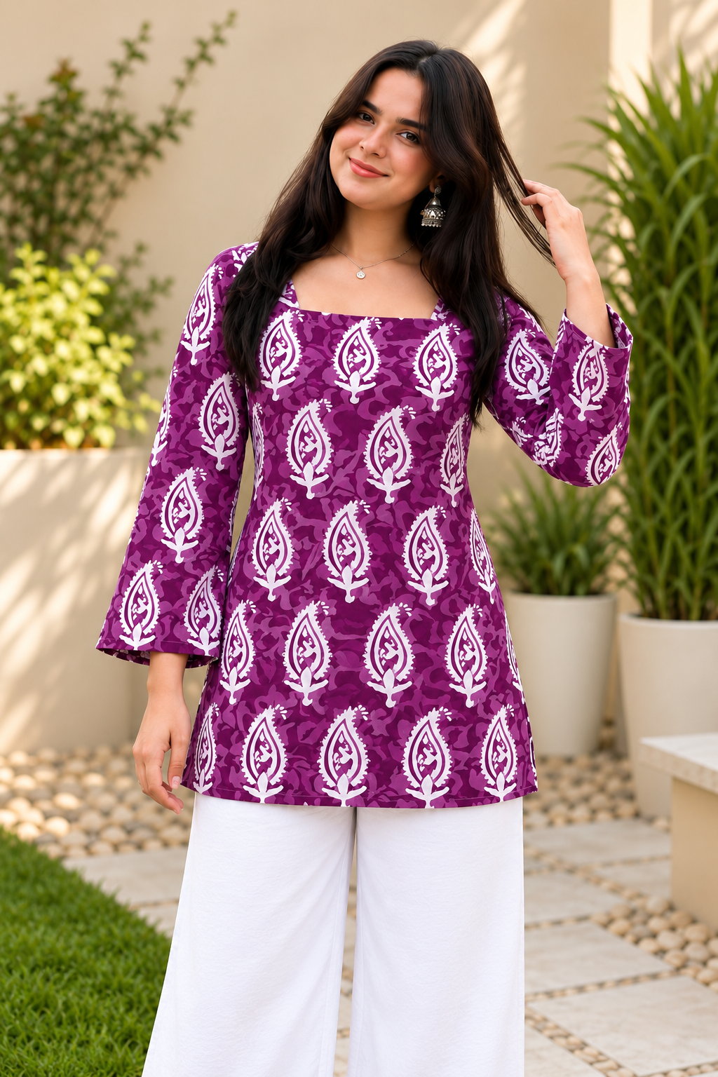 Women Printed Pure Cotton Bell Sleeve Tunic