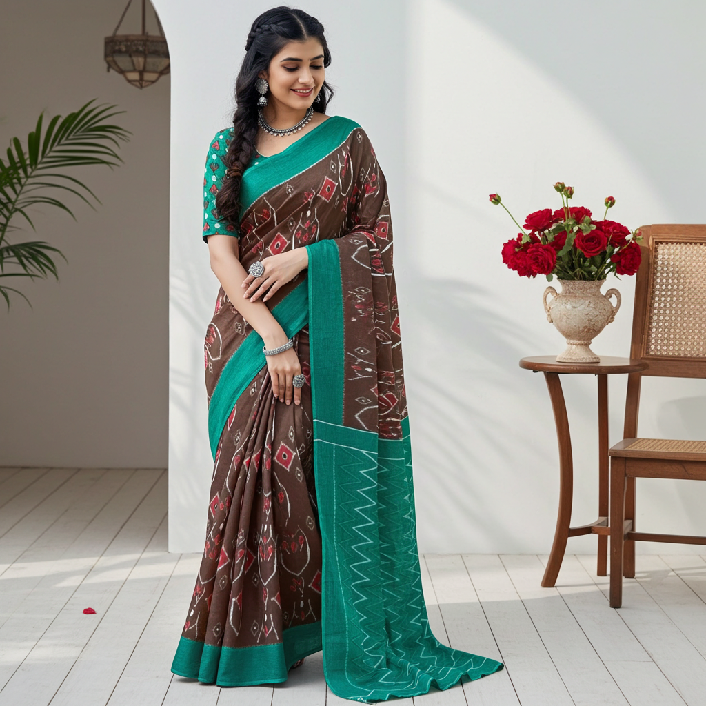 Abstract Mulmul Cotton Printed Saree