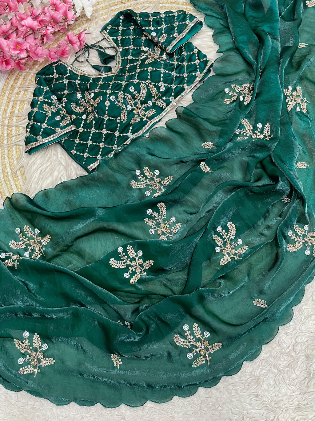 Fandy Satin Brits Work Saree With Stiched Blouse