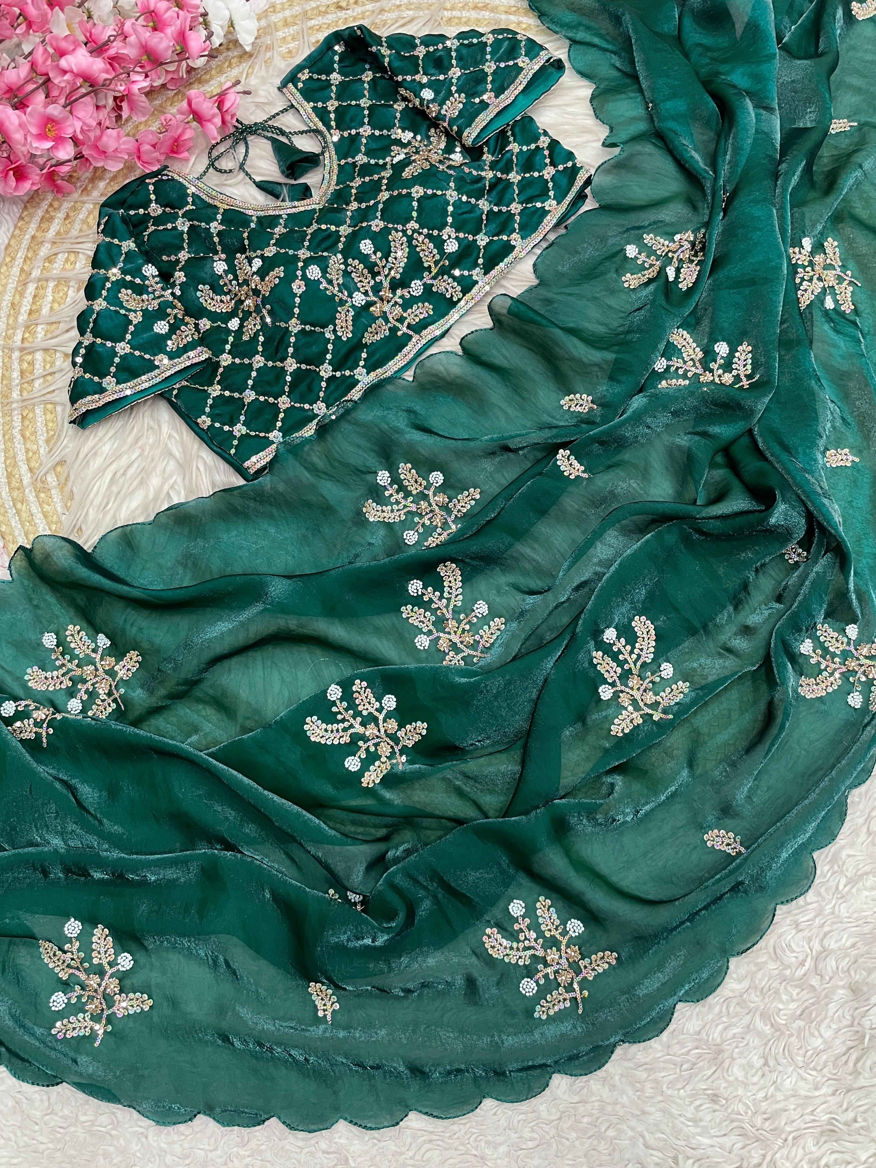 Fandy Satin Brits Work Saree With Stiched Blouse