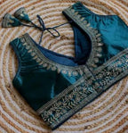 Vichitra Silk Sequin Embroidered Blouse with V-Neck & Tussels