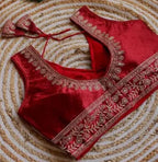 Vichitra Silk Sequin Embroidered Blouse with V-Neck & Tussels