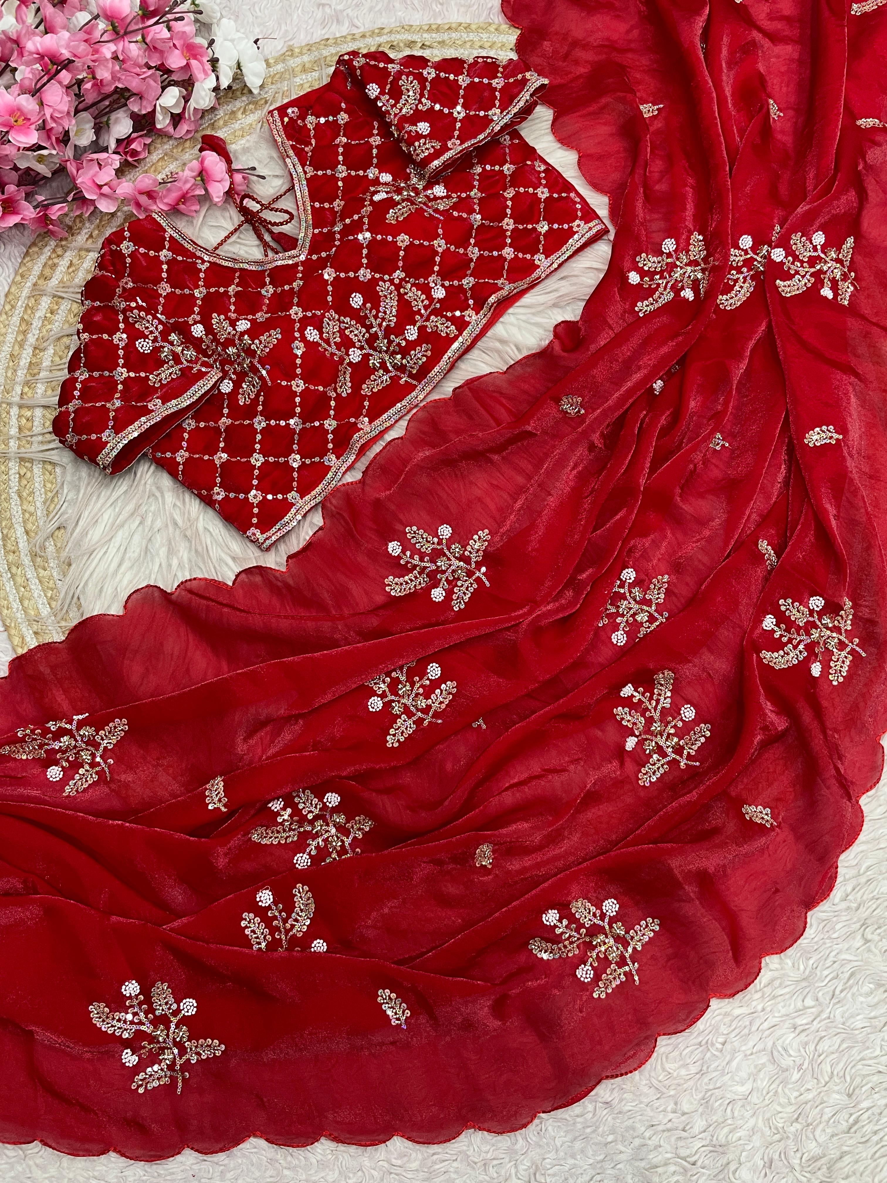 Fandy Satin Brits Work Saree With Stiched Blouse
