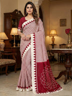 Crepe Silk Geometric Stripes & Traditional Bandhani Print Saree