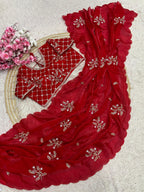 Fandy Satin Brits Work Saree With Stiched Blouse